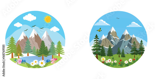 Alpine mountain habitat featuring rugged rocky peak vector art design illustration