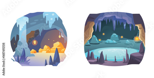 Mysterious subterranean cave environment vector art design illustration