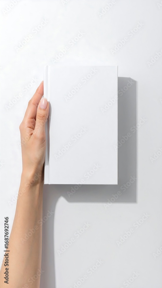 Fototapeta premium Hand holding blank white book