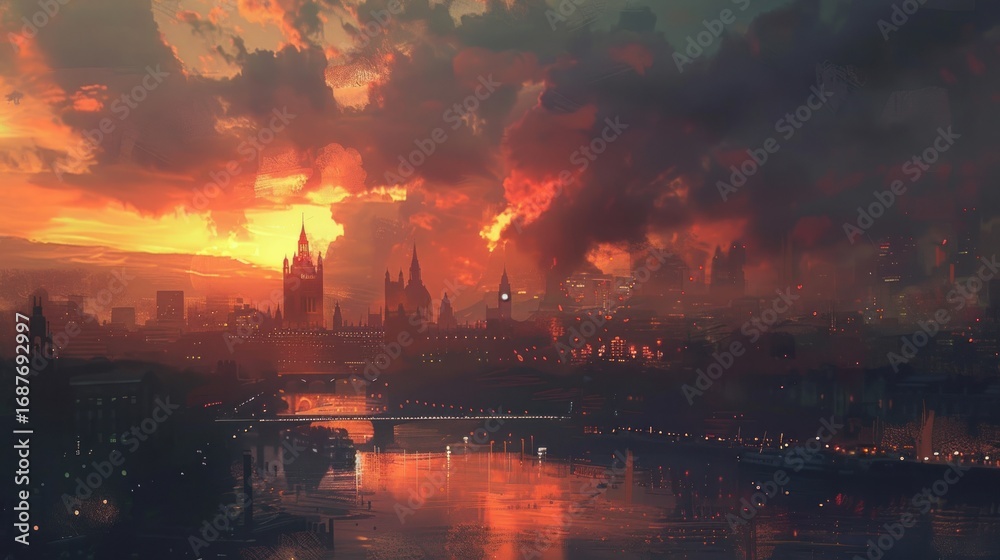 Obraz premium City sunset silhouette