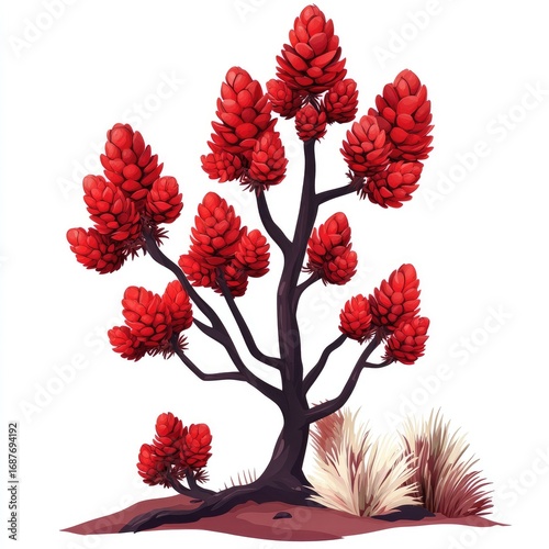 Vector illustration of a blooming red and white flower tree, a beautiful floral decoration for spring and summer garden design