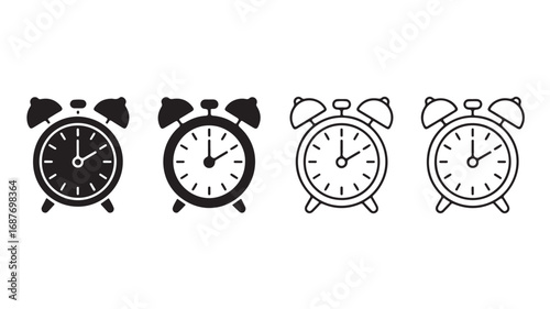 Alarm Clock Icons Classic, Modern Line Art Styles - Vector Set
