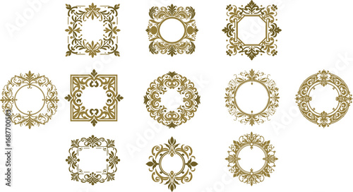 Ornamental Vintage Frames Collection – Decorative Golden Borders and Retro Vector Elements