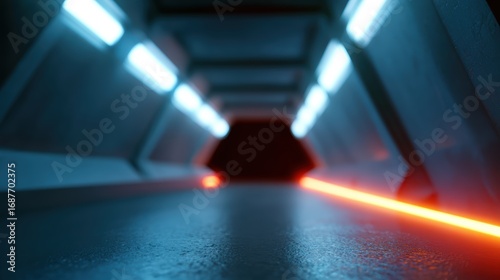 futuristic sci-fi tunnel background with neon lighting and depth