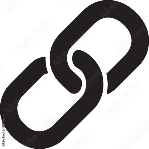 Black interlocking chain link icon on white background connection network