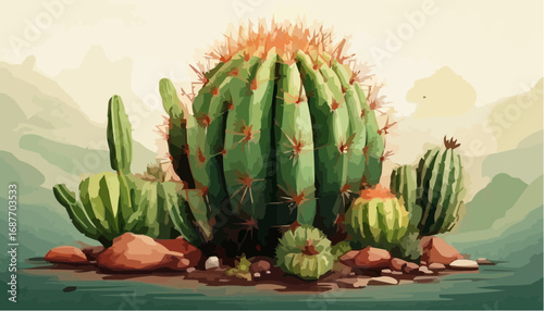 Succulent cactus vector, modern minimal flat design, white transparent background vector