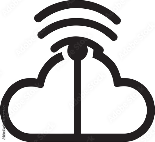 Cloud computing icon with wifi signal waves and central connection point vector illustration