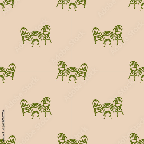 Ink drawn vector seamless repeat pattern in expressive freeform style. Coastal sea themed. Coffee table 