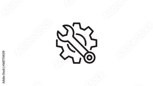 Wrench and gear wheel icon symbol of repair maintenance and engineering