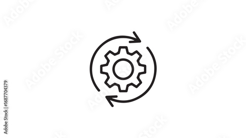 Circular arrows rotate around a gear symbolizing continuous process improvement and development
