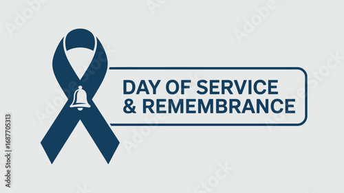 Image showing a blue ribbon with a bell and the text day of service and remembrance in a box shape