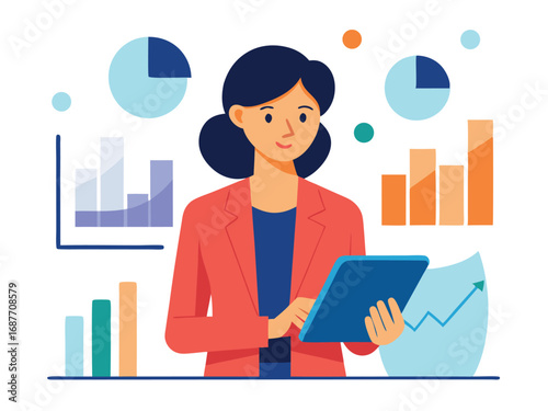 Woman analyzing financial charts and graphs on a tablet