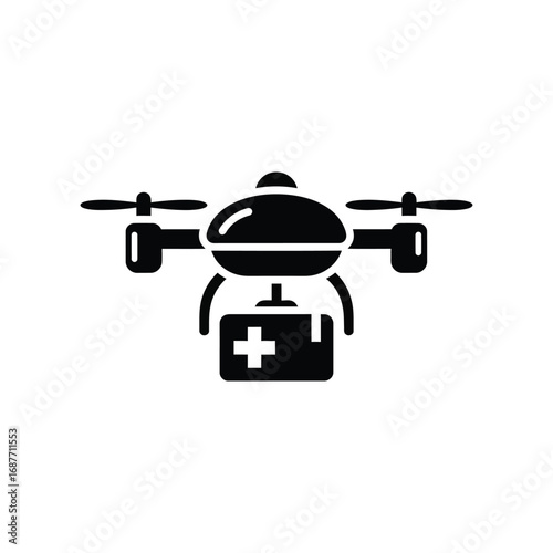 Medical drone delivering emergency supplies icon