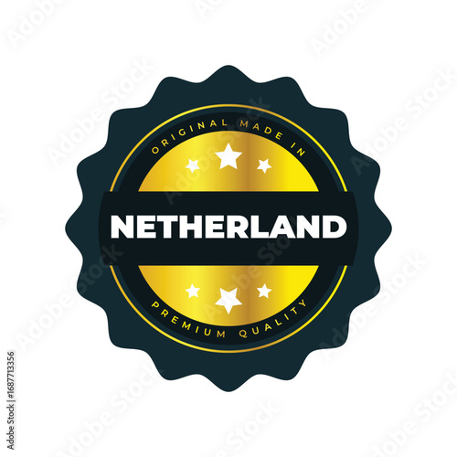 Premium Quality Badge. Made in Netherlands. Gold Emblem. Original Product Label