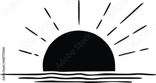Sunset over Water Vector Illustration