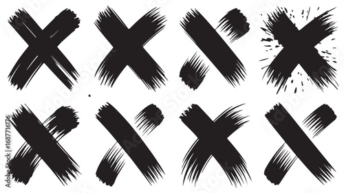 Grunge Brush Cross X Marks, Set of 10 Hand-Painted Graphic Design Elements