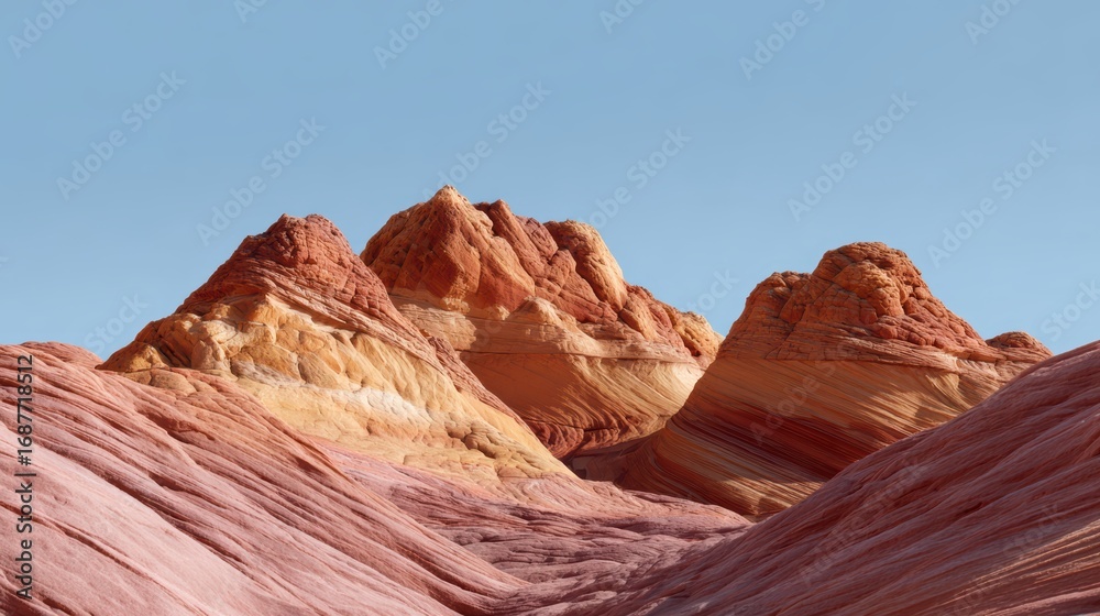 Naklejka premium A panoramic view of a desert canyon with colorful layered rock formations