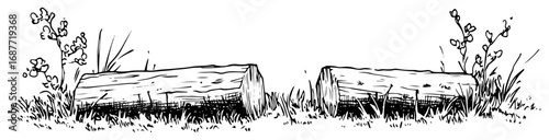 Wooden log scenery sketch vector