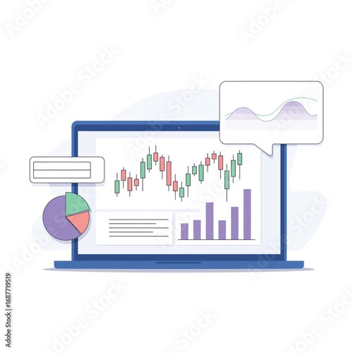 Financial analysis and stock market trading on a laptop screen