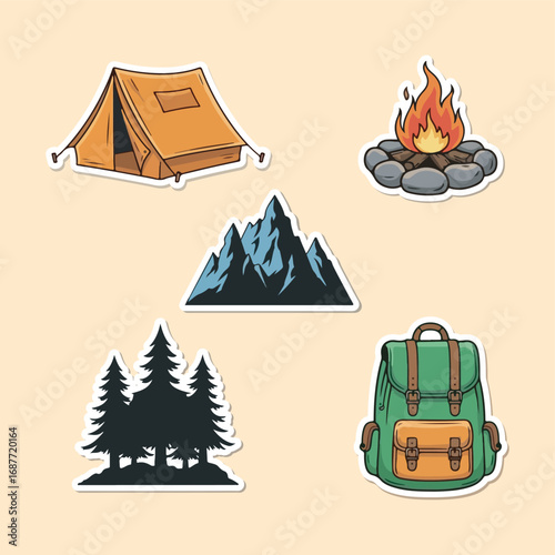 Set of vector Adventure outdoor Camping sticker Perfect t-shirt prints, posters, and other uses.