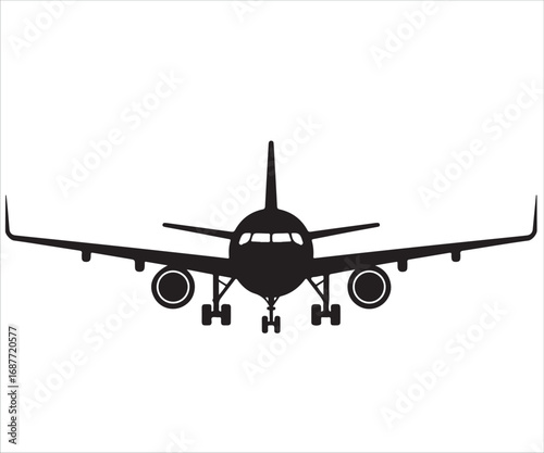 Airplane silhouette vector illustration front view isolated on white