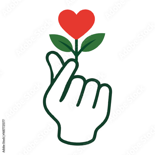 Eco Love” — hand-heart sprouting leaves. Love expression gesture, friendship and happy relationship .