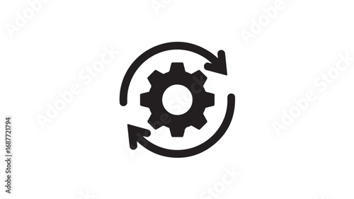 Circular Arrows Around Gear Icon - Process, Update, Settings, Repeat, Refresh, Technology, Cycle