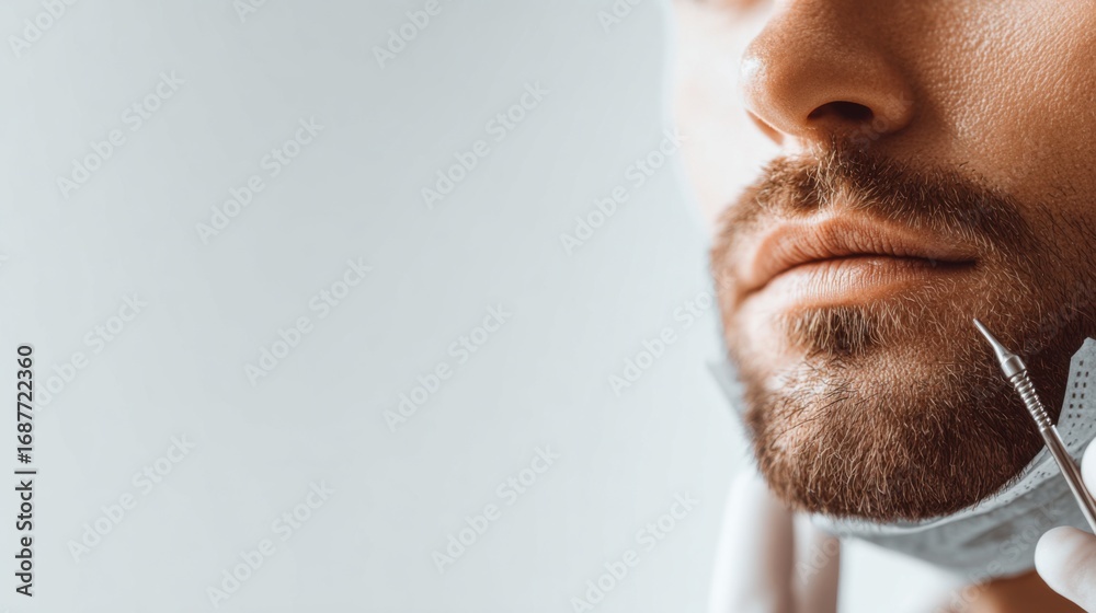 Fototapeta premium Male plastic surgery concept showing medical aesthetics procedures in modern clinic with professional surgeon and male patient