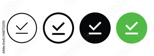 Download arrow button icon set, black and green round vector symbol for app, website and digital file use