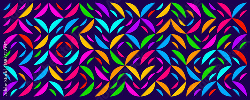 Bright Colorful Geometric Pattern Vibrant Shapes Tile Background Design For Joyful Festival Cover, Poster, Creative Background, Vibrant Carnival Wallpapers, Textile Print, Digital Layout. Vector BG