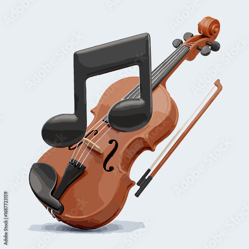 Violin Music Note 3D Cartoon Iconisolated on white background .generativeai