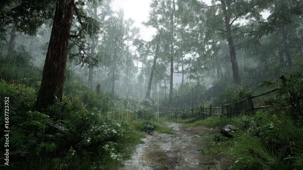 Obraz premium Rainy forest path