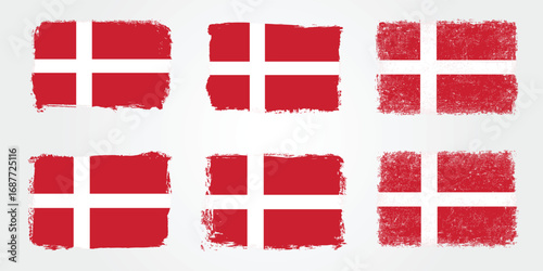Grunge brush variations of the Denmark Nordic cross flag