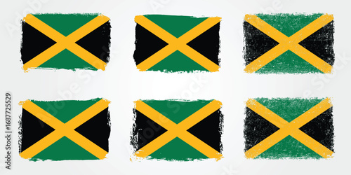 Grunge style Jamaica flags with textured brush strokes