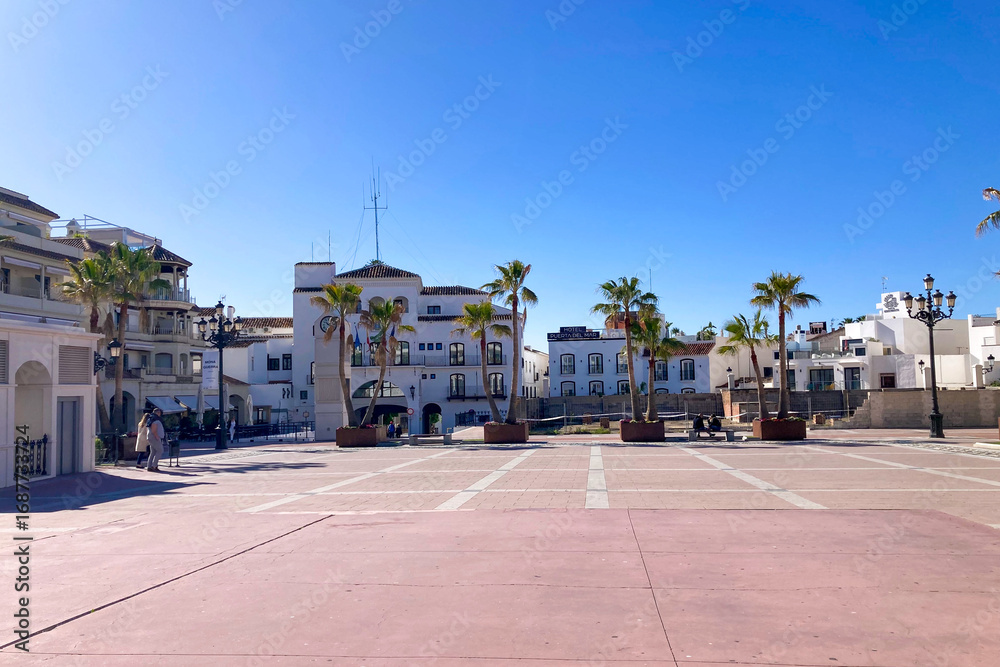 Naklejka premium Wonderful landscapes of the charming city unfold, offering a picturesque atmosphere in Nerja, Spain
