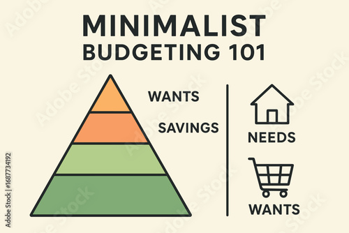 Minimalist Budgeting Infographic. Vector illustration of “Minimalist Budgeting 101” infographic — visual spending pyramid and