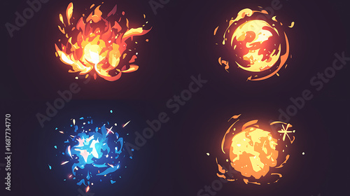 Game effect of fire, Flame animation on black background