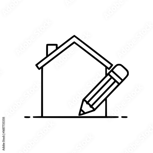 Outline of a house with pencil representing home design concept  
