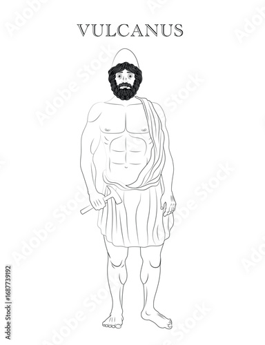 Vector illustration of Vulcan, the Roman god of fire, volcanoes, deserts, metalworking and the forge 