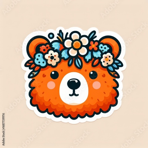 Cute Bear with Flower Crown Sticker