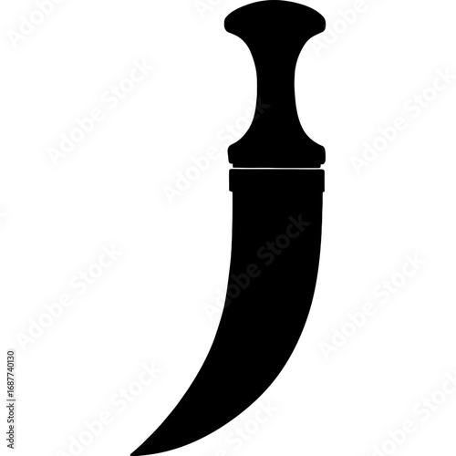 Black jambiya silhouette on white background