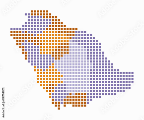 Saudi Arabia dotted map. Digital style map of the country on white background. Saudi Arabia shape with square dots. Colored dots style. Large size squares. Simple vector illustration.