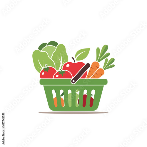Fresh organic market pick filled with vegetables, tomatoes, apples and carrots for healthy eating. Organic market pick can promote sustainable choices and community agriculture, showing fresh produce.