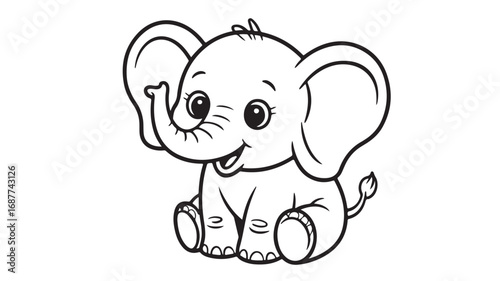 Adorable cartoon baby elephant sitting perfect for childrens books and illustrations