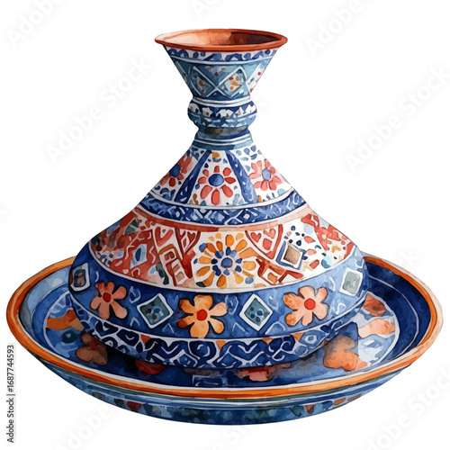Tagine, watercolor vector, isolated on a white background.