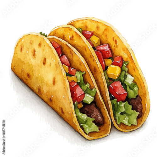 watercolor vector of Taco, isolated on a white background.