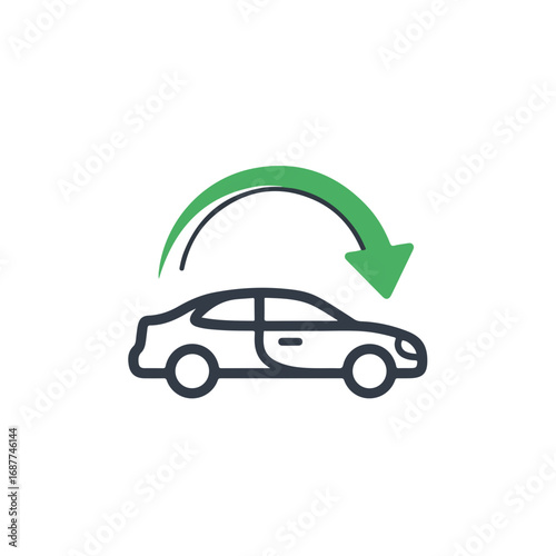 Car sharing logo concept with vehicle and arrow, design icon for mobility. Car sharing graphic element uses shared transportation, with auto over an arrow. Consider car sharing for your business,