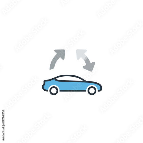 Car sharing concept with automobile and arrows, signifying shared vehicle access. Idea car sharing for convenient transportation solutions. Depiction car sharing promoting sustainable urban mobility.