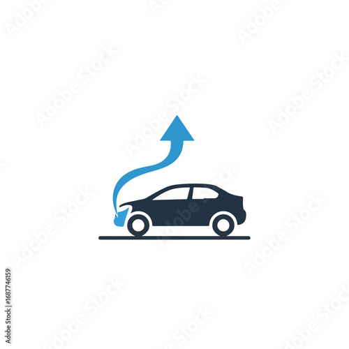 Car sharing service depicted as a rising arrow from vehicle in minimalist style. Car sharing represents convenient transportation options,