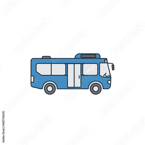 Isolated blue urban bus on white background, depicting transport. This urban bus drawing is perfect for educational usage, teaching about different means of transport.